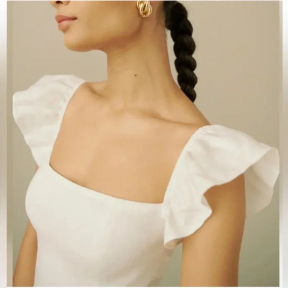 Reformation Lucila Linen Midi Dress White 4 - Picture 3 of 11